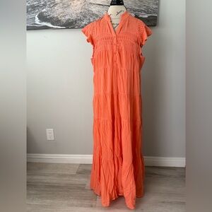 EUC Sundance Coral Orange Ruffled Maxi Dress